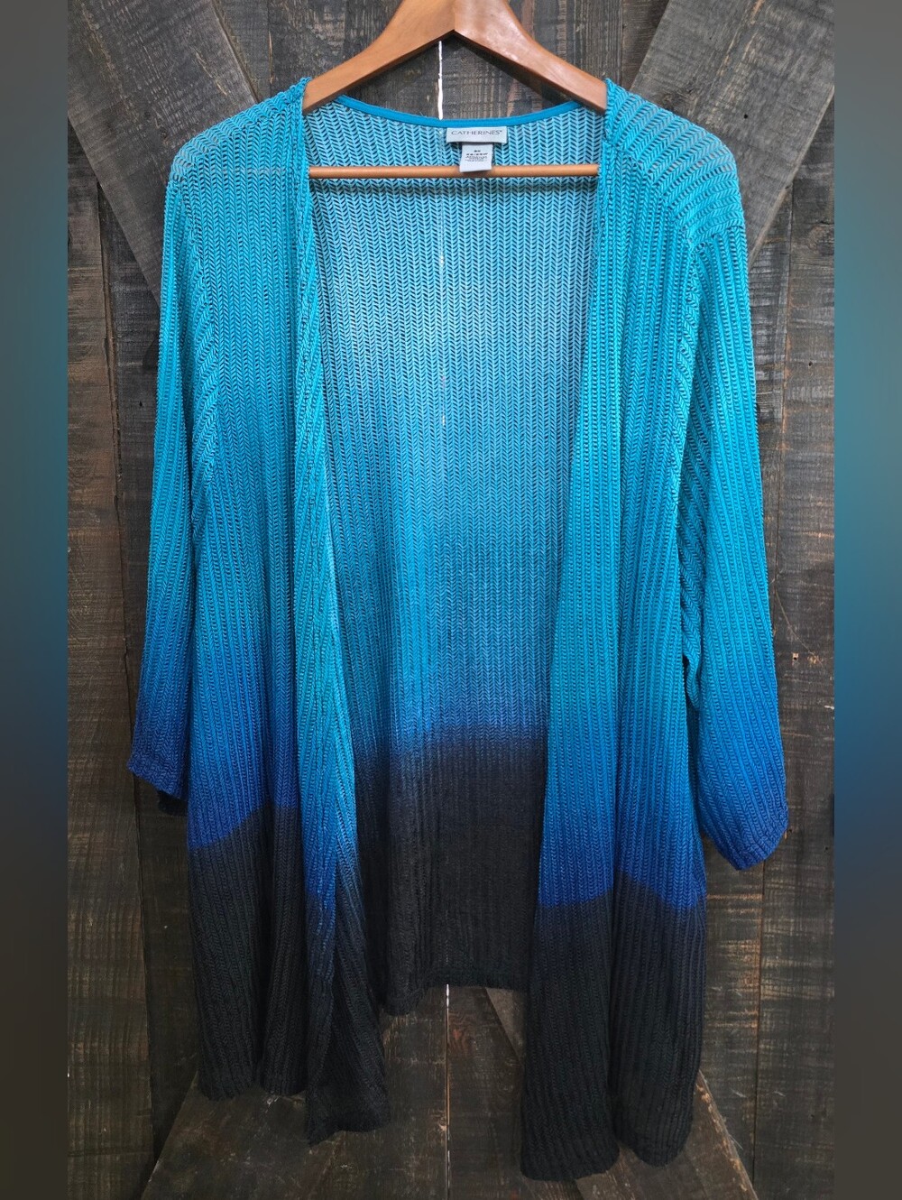 Katherines Open-Front Gradient Blue to Black Knit Cardigan Size 3X